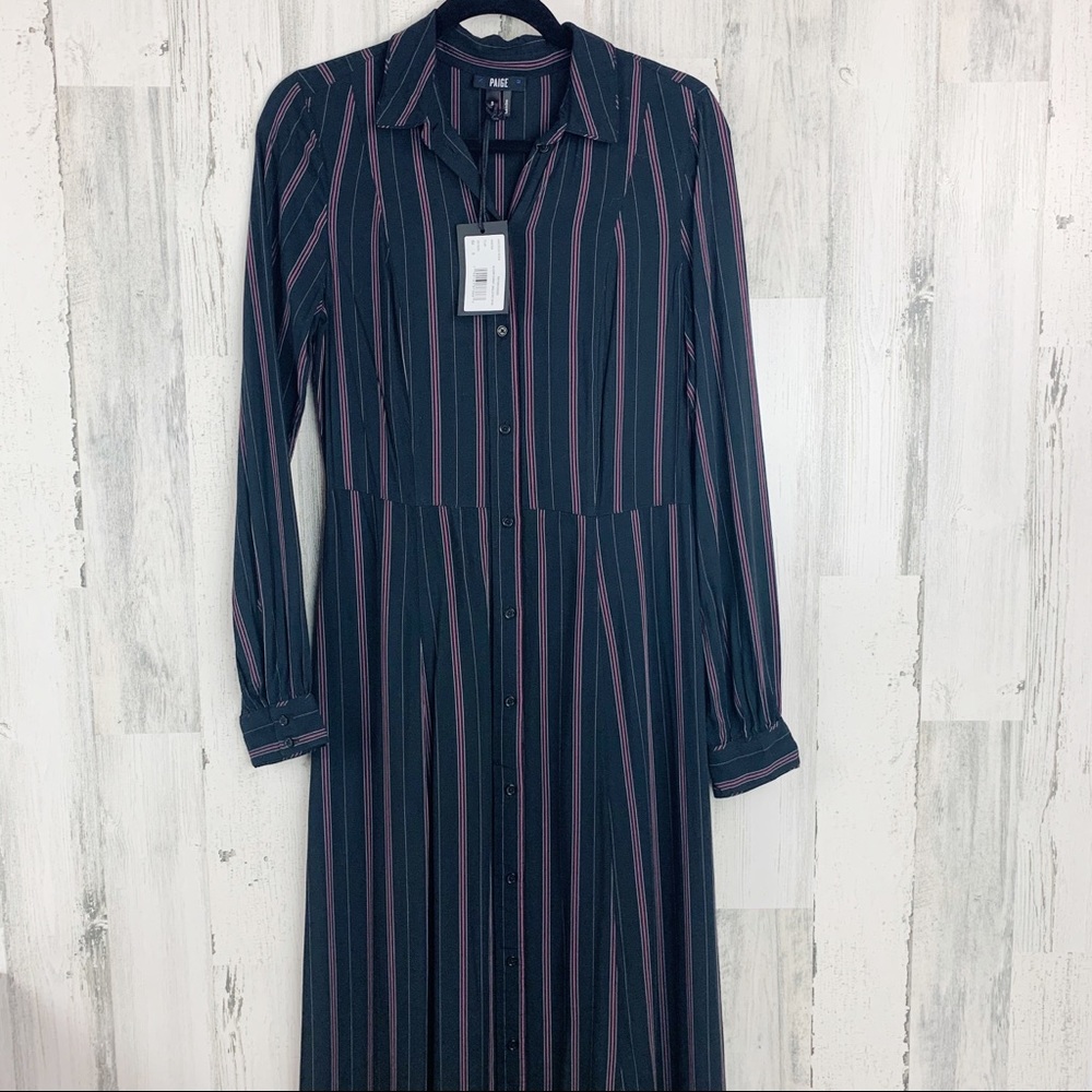 Paige Black Stripe Nayven Maxi Shirt Dress NWT - Picture 9 of 11